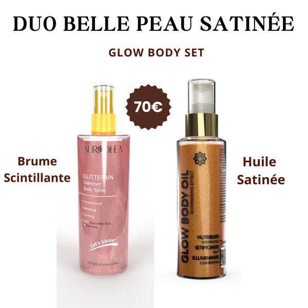 DUO BELLE PEAU SATINÉE: GLOW BODY OIL + GLITTER BODY SPRAY